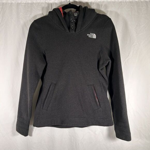 North Face Hoodie Sweater Women's Small Black Fleece Pockets Snap Neck - Picture 1 of 12